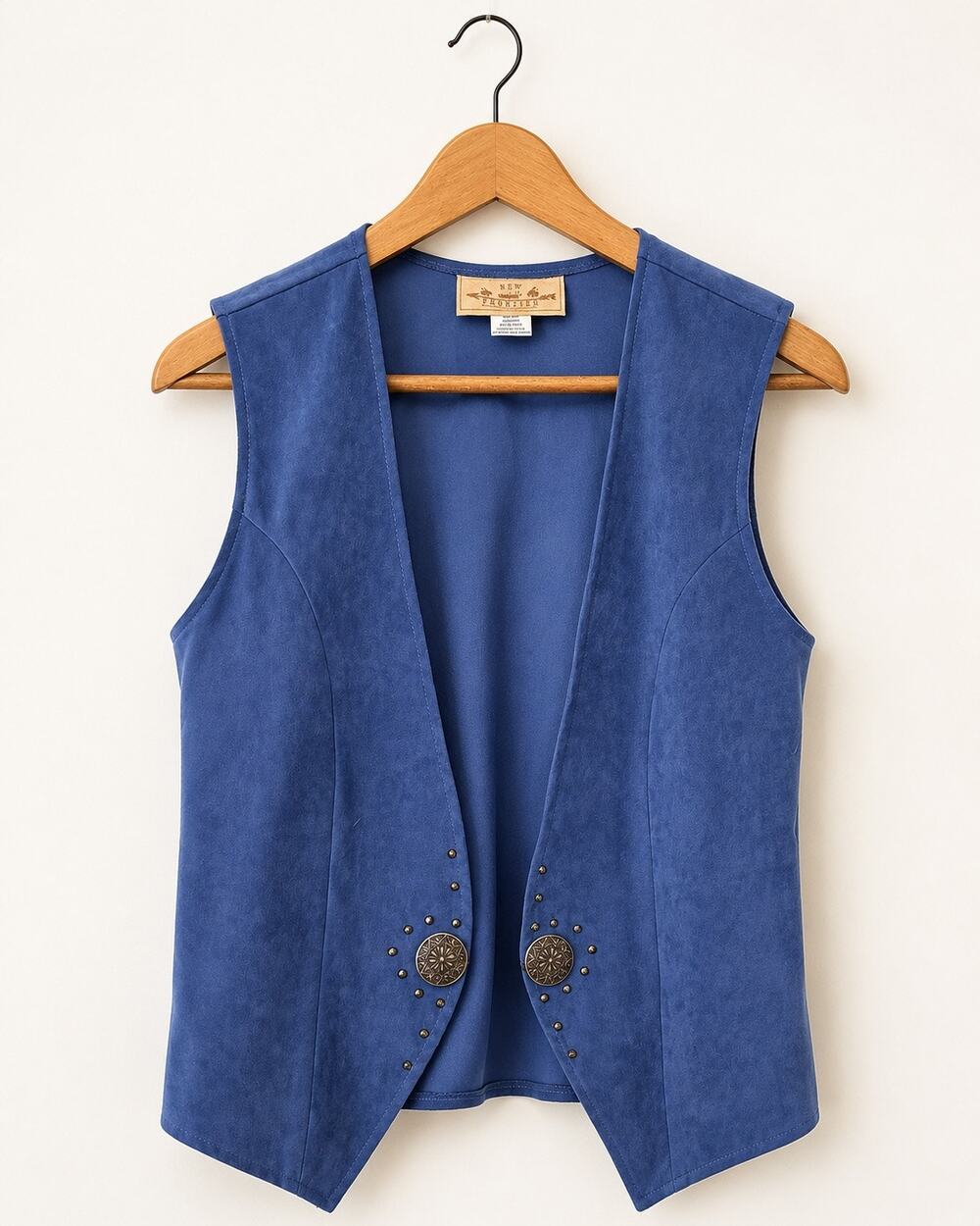 New Frontier Womens Blue Faux Suede Western Vest Western Boho Cowgirl Size M